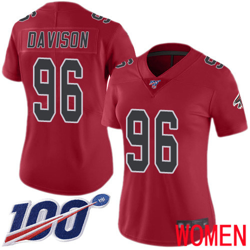 Atlanta Falcons Limited Red Women Tyeler Davison Jersey NFL Football #96 100th Season Rush Vapor Untouchable->youth nfl jersey->Youth Jersey